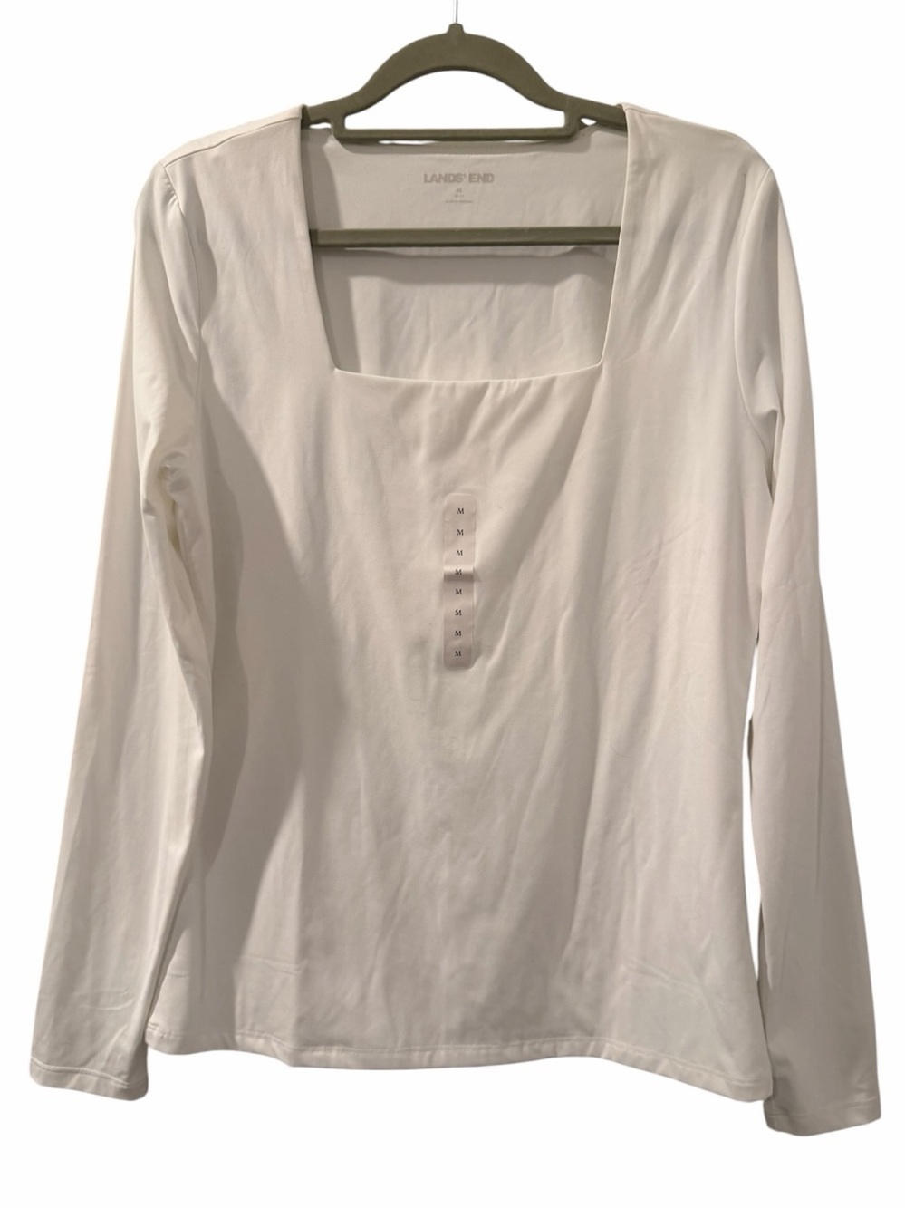 Lands’ End White Square Neck Long Sleeve Stretch Top Size Medium